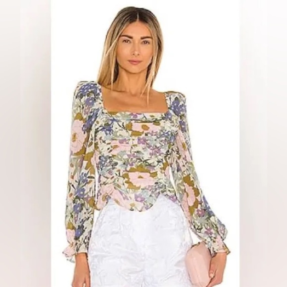 ASTR floral volume sleeve blouse
